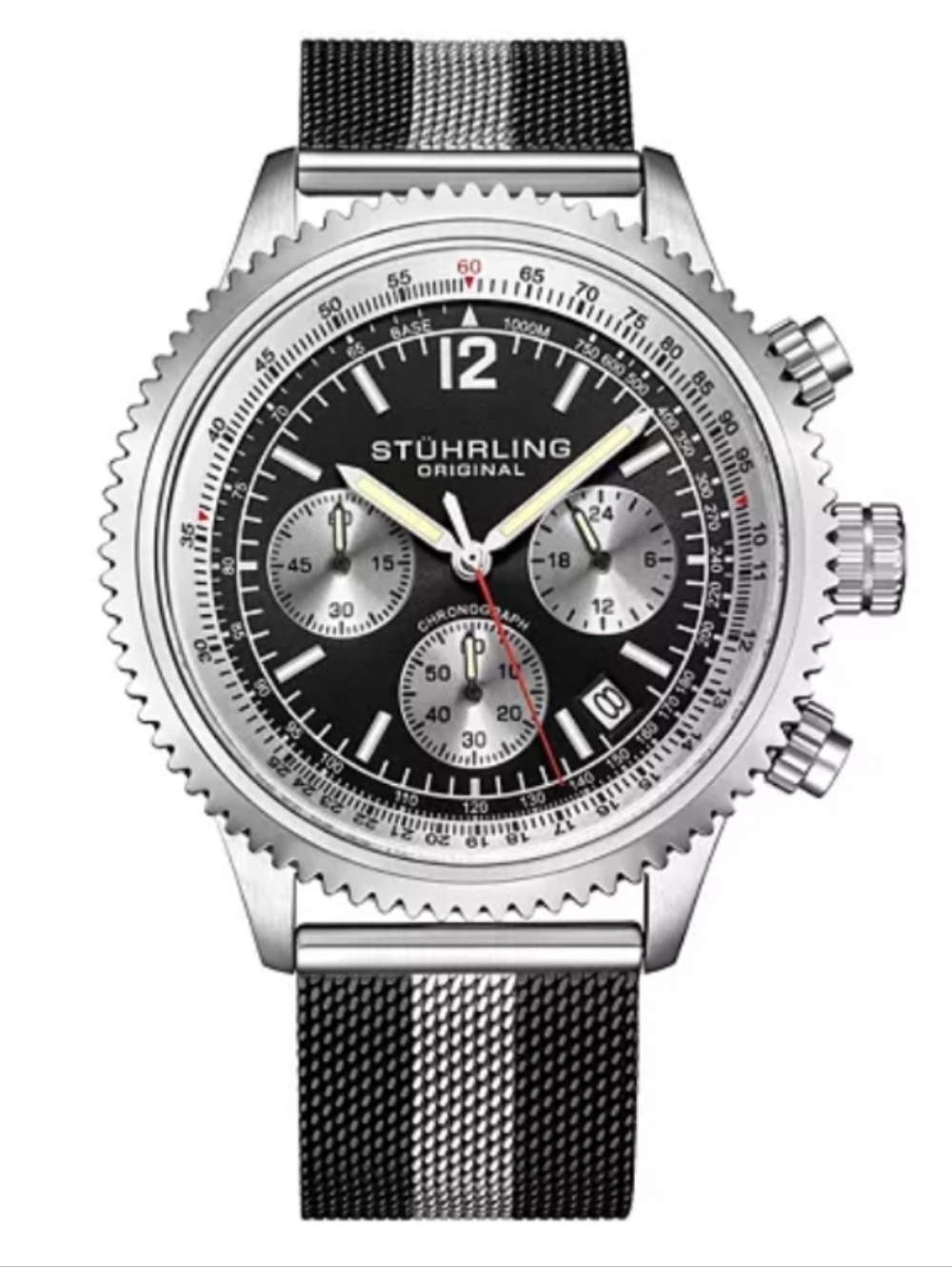 Men's Stuhrling Monaco Black|Silver-tone Stainless Steel, 47mm Round Watch